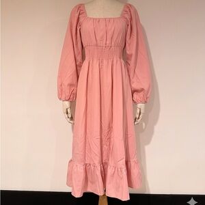 Women's Pink Smocked Waist Maxi Dress